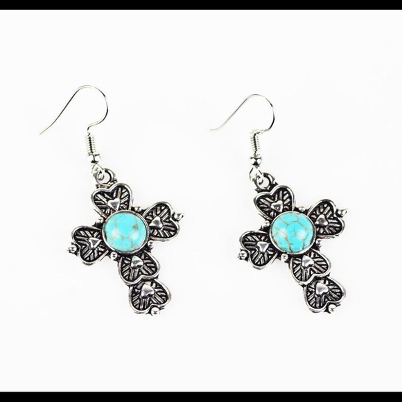 New turquoise pendant cross earrings - Picture 2 of 4